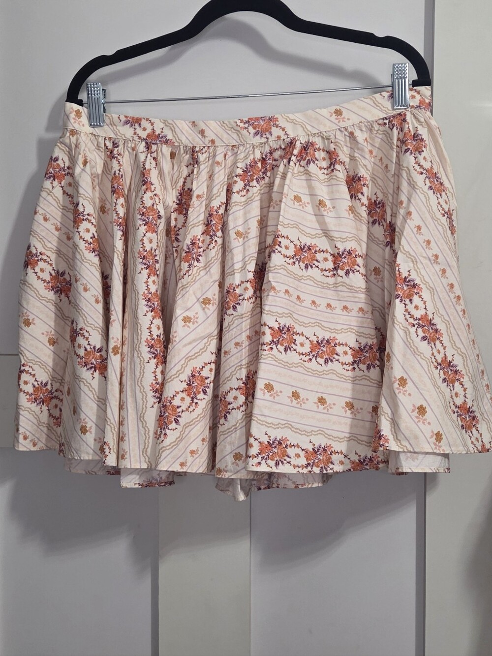 NWT Free People - Cream and Orange Floral Tiered Skater Skirt
